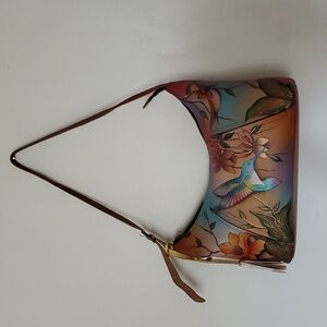 Anuschka retired hand painted bag "flying jewels zipper"